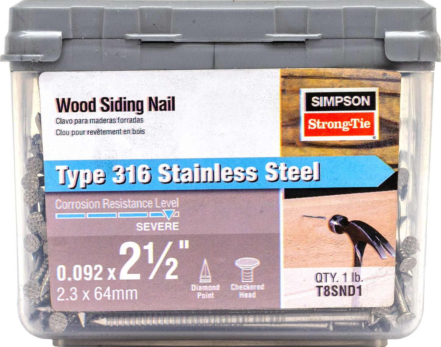Simpson Strong-Tie T8SND1 Wood Siding Nail — 2-1/2-in. x .092-in. Type 316 Stainless Steel (1 lb.) (Pack of 10)