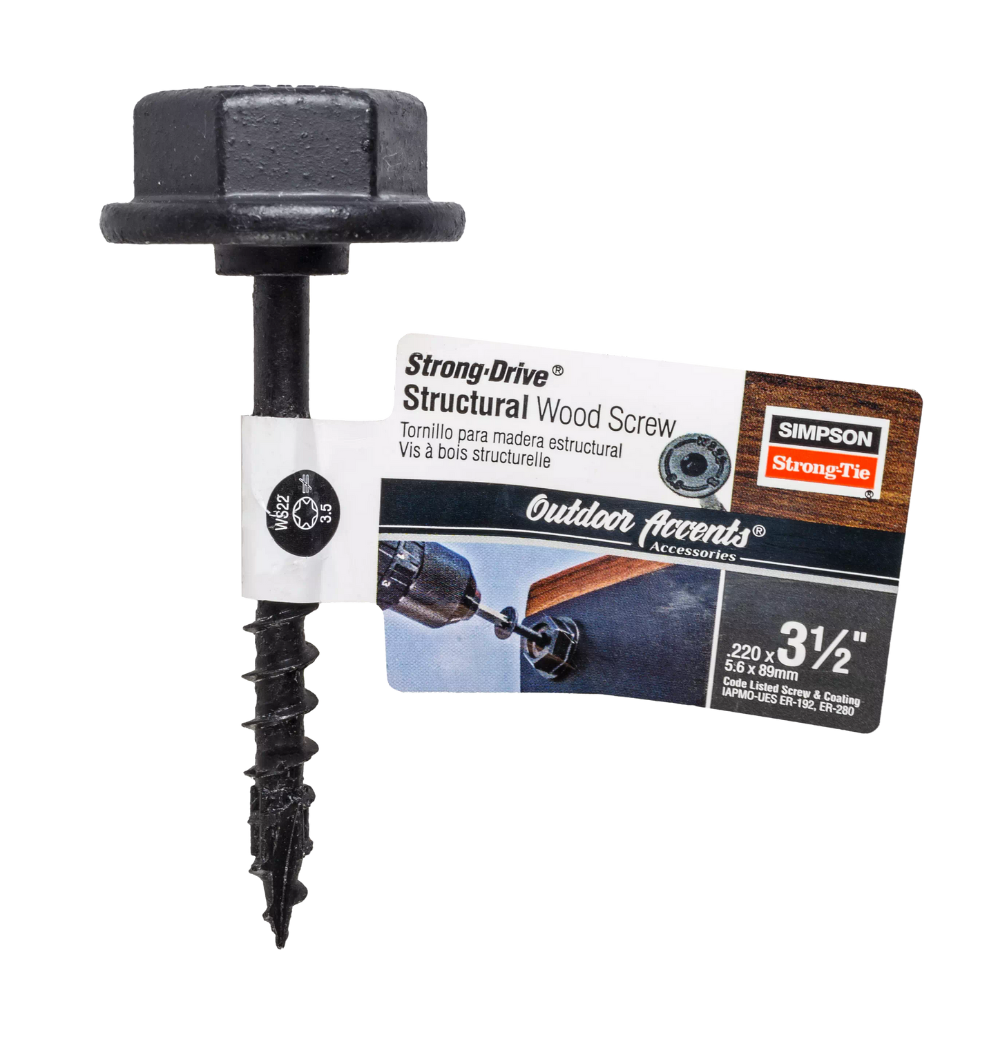 Simpson Strong-Tie SDWS22312DBB-RN1 Outdoor Accents® Structural Wood Screw — .220 in. x 3-1/2 in. DB Coating, Black w/Washer