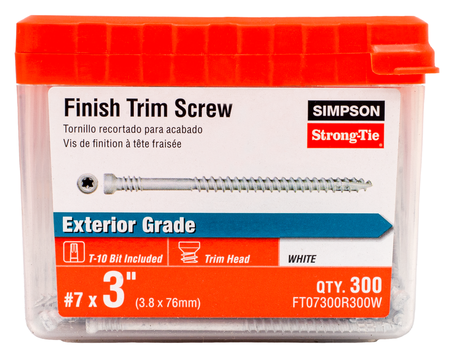 Simpson Strong-Tie FT07300R300W Finish Trim Screw — #7 x 3 in. T10, Trim-Head, Quik Guard®, White (300-Qty)