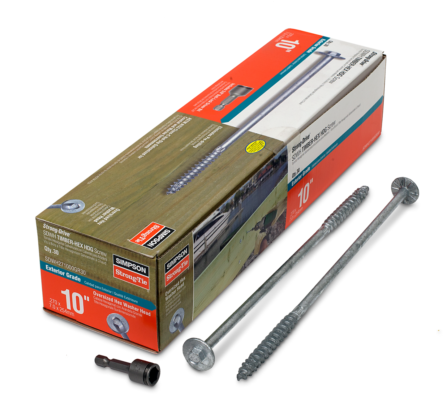 Simpson Strong-Tie SDWH271000GR30 Strong-Drive® SDWH™ TIMBER-HEX HDG Screw — 0.276 in. x 10 in. 3/8 Hex (30-Qty) (Pack of 6)