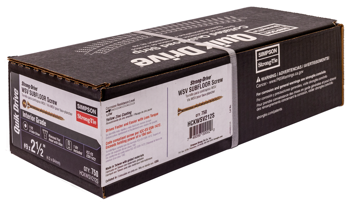 Simpson Strong-Tie HCKWSV212S Strong-Drive® WSV SUBFLOOR Screw (Collated) — #9 x 2-1/2 in. T25, Yellow Zinc (750-Qty) (Pack of 176)