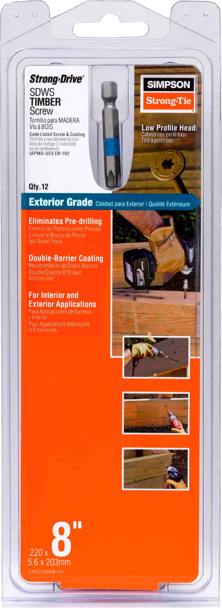 Simpson Strong-Tie SDWS22800DB-R12 Strong-Drive® SDWS™ TIMBER Screw (Exterior Grade) — 0.220 in. x 8 in. T40, Tan (12-Qty) (Pack of 645)
