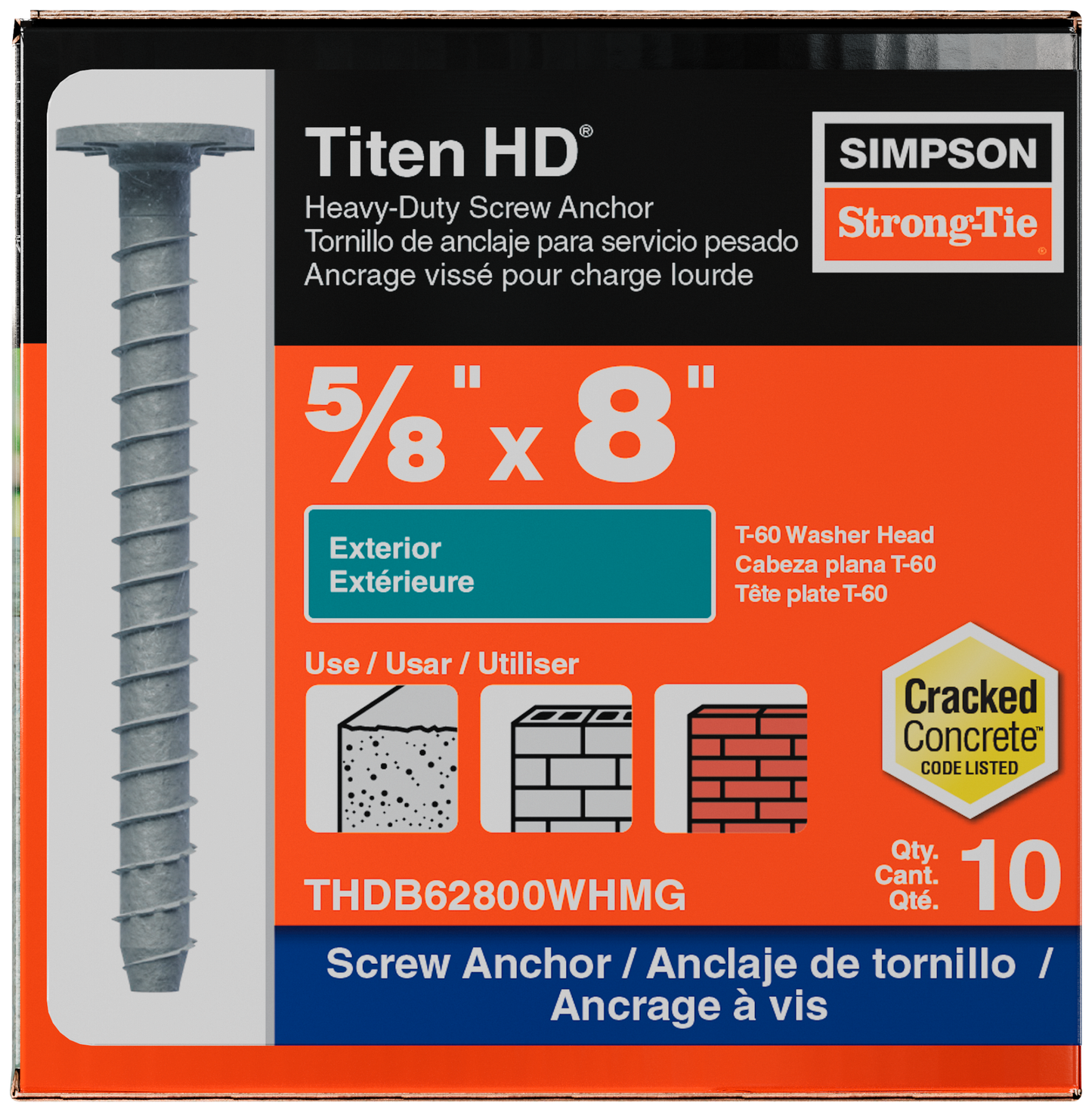 Simpson Strong-Tie THDB62800WHMG Titen HD® 5/8 in. x 8 in. Mech. Galv. Washer-Head Heavy-Duty Screw Anchor (10-Qty)