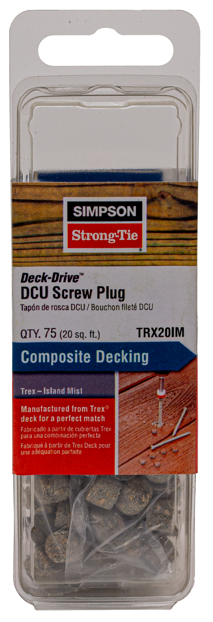 Simpson Strong-Tie TRX20IM Deck-Drive™ DCU Screw Plug — Trex Island Mist (75-Qty) (Pack of 3240)