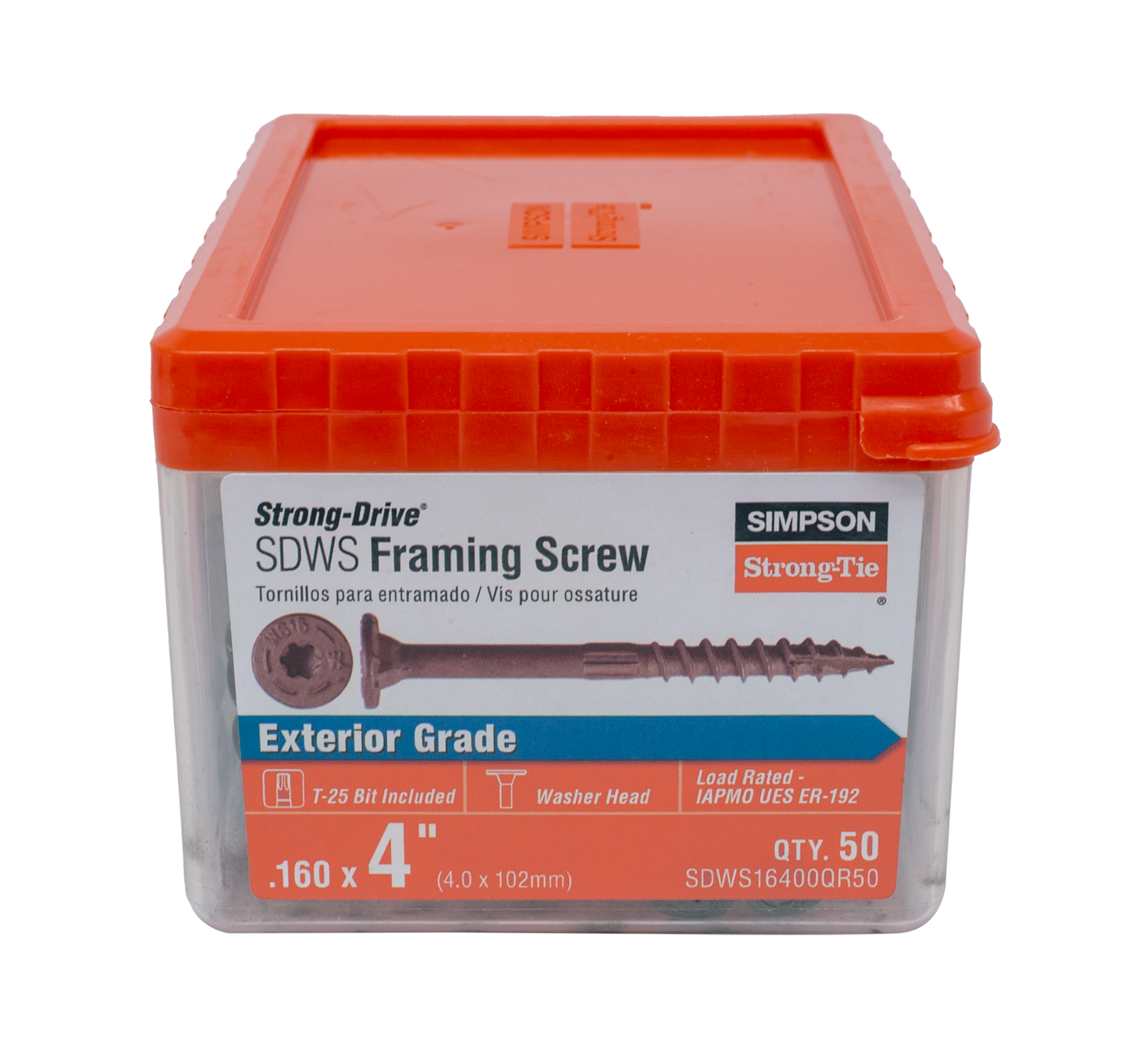 Simpson Strong-Tie SDWS16400QR50 Strong-Drive® SDWS™ FRAMING Screw — 0.160 in. x 4 in. T25, Quik Guard®, Tan (50-Qty) (Pack of 792)
