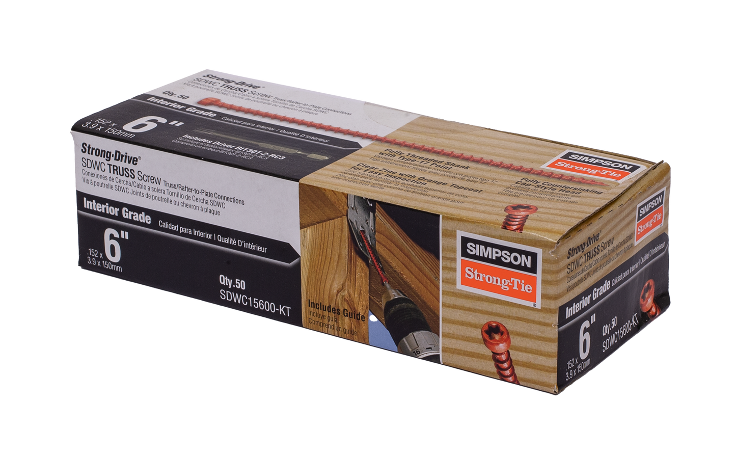Simpson Strong-Tie SDWC15600-KT Strong-Drive® SDWC® TRUSS Screw — .155 in. x 6 in. T30 Clear-Zinc Coat, Orange (50-Qty) (Pack of 720)