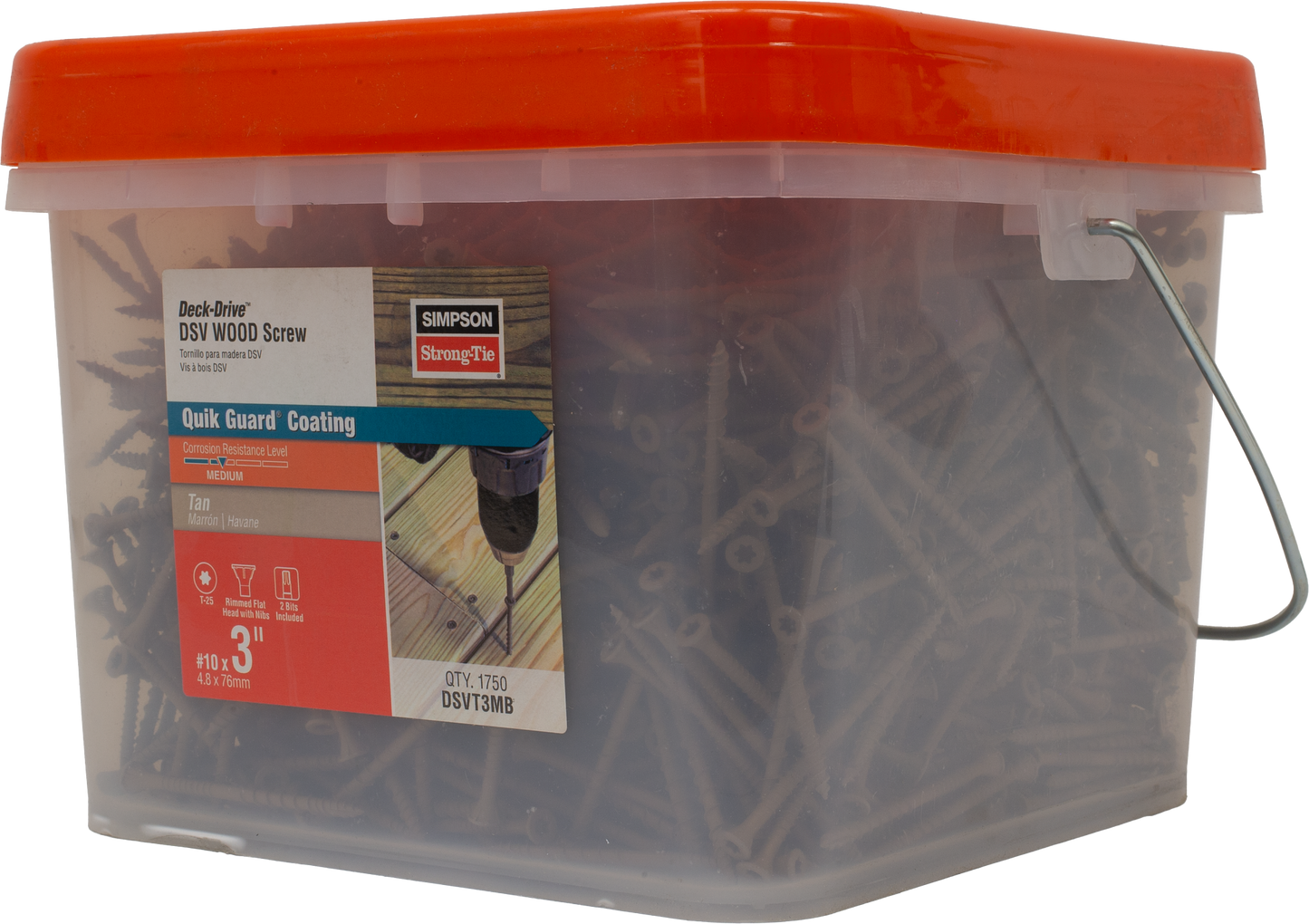 Simpson Strong-Tie DSVT3MB Deck-Drive™ DSV WOOD Screw — #10 x 3 in. T-25, Flat Head, Quik Guard®, Tan (1750-Qty) (Pack of 64)