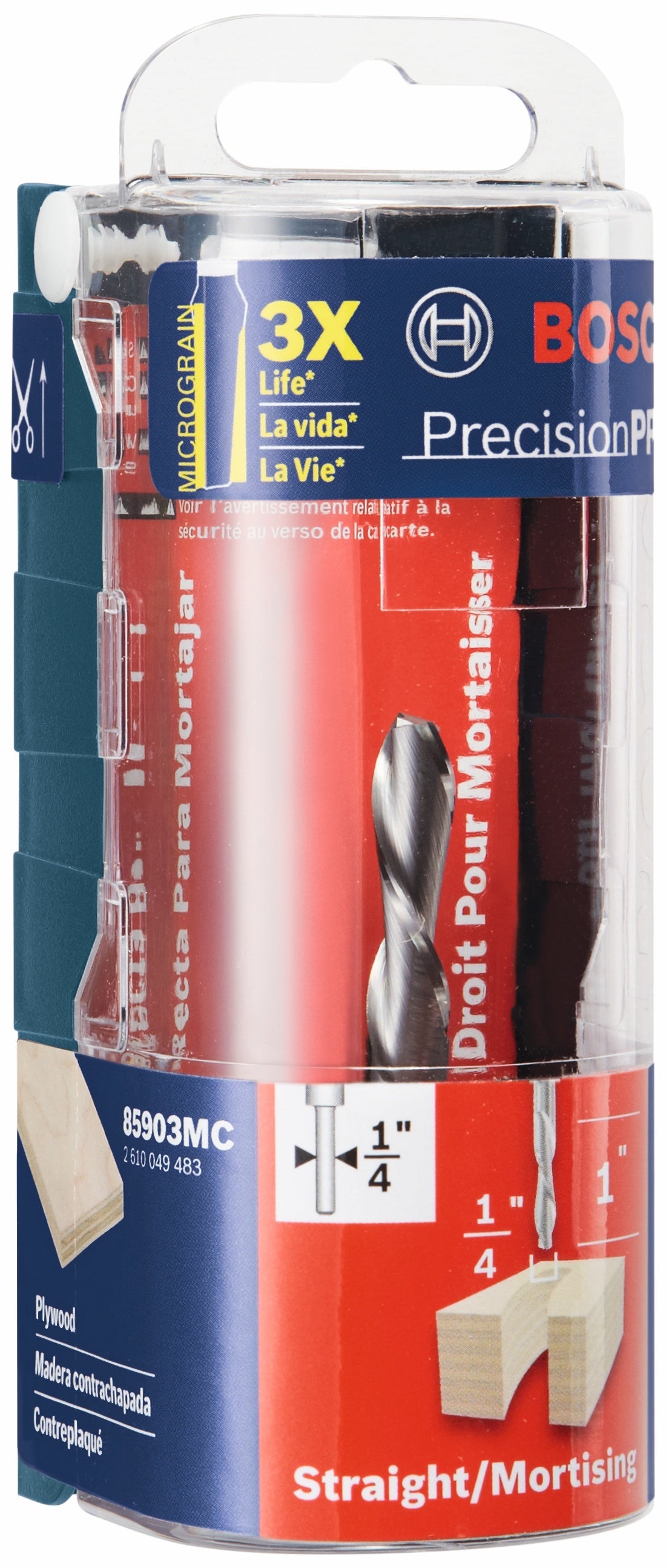 BOSCH 85903MC 1/4 In. x 1 In. Solid Carbide Double-Flute Downcut Spiral Router Bit