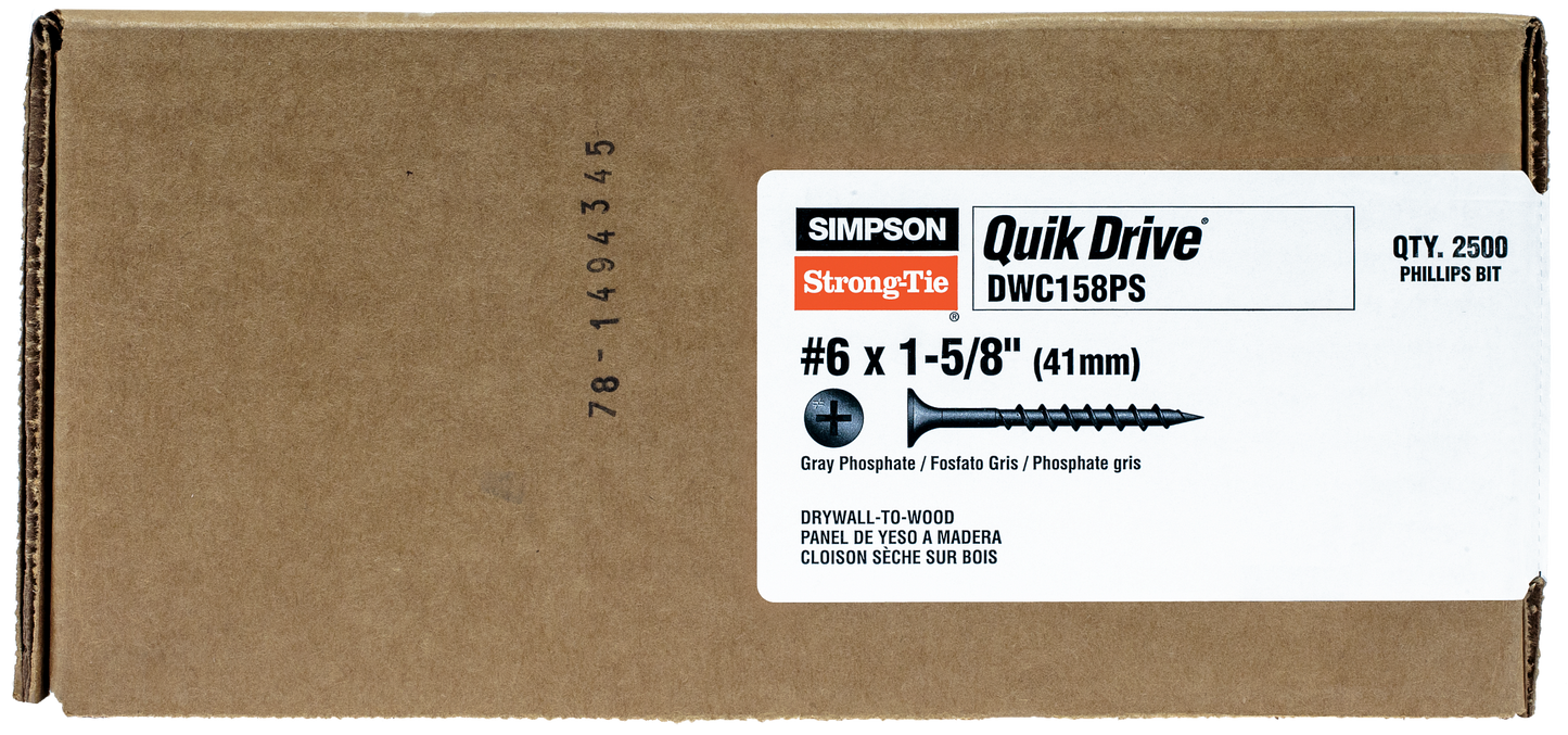 Simpson Strong-Tie DWC158PS DWC Drywall Screw (Collated) — #6 x 1-5/8 in. #2 Phillips Bugle-Head (2500-Qty)