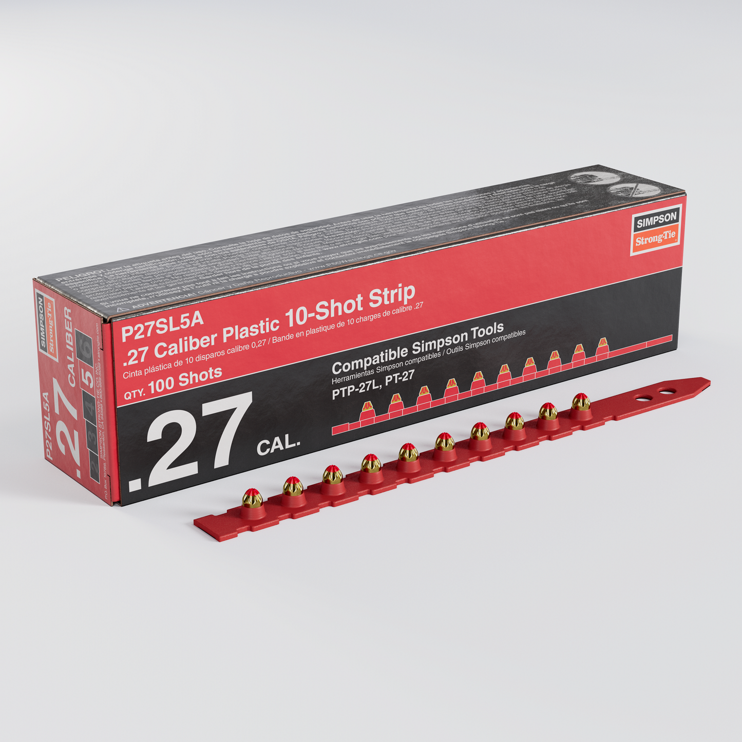 Simpson Strong-Tie P27SL5A P27SL 0.27-Caliber Plastic, 10-Shot Strip Loads, Red - Imported (100-Qty) (Pack of 100)