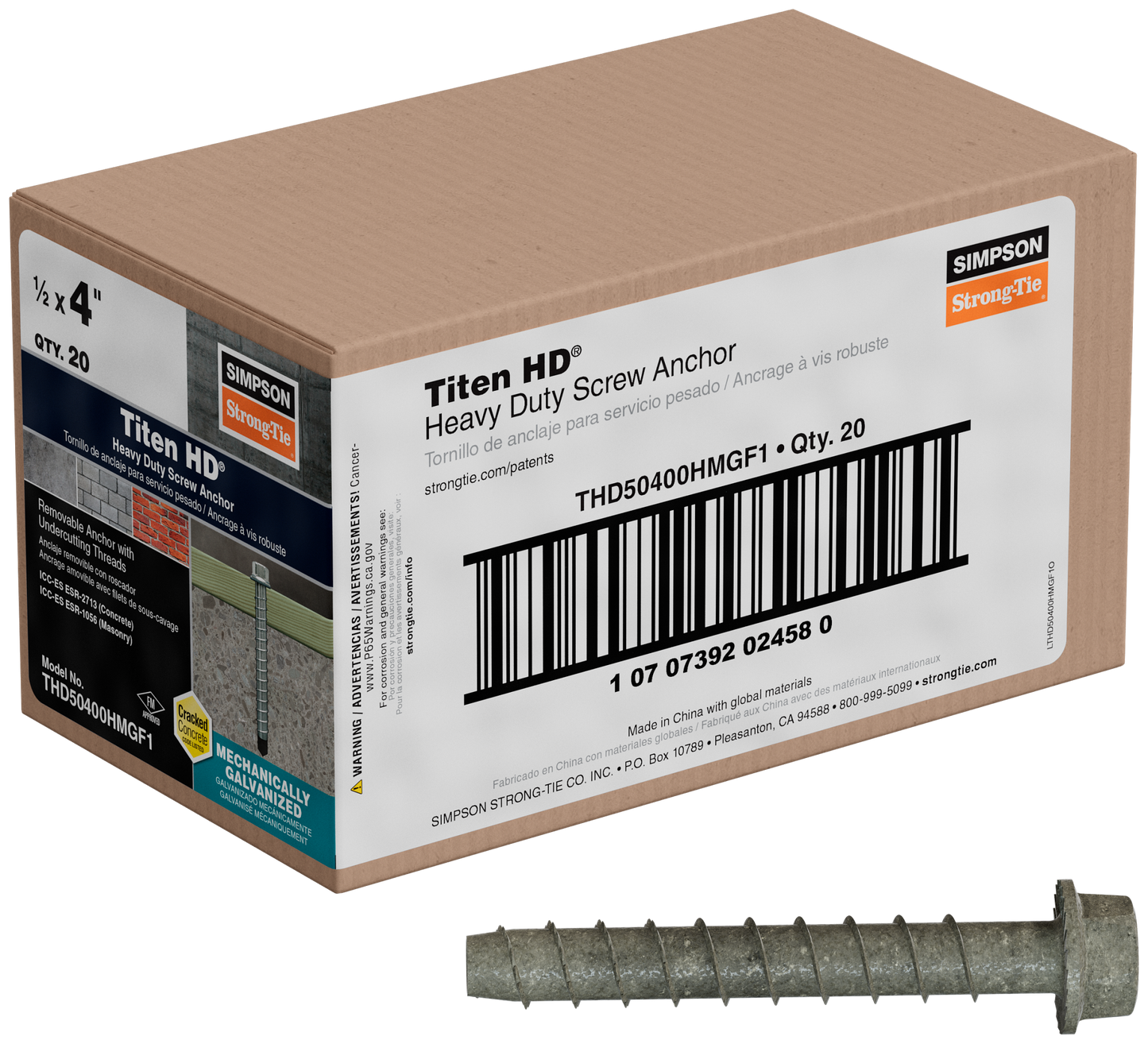 Simpson Strong-Tie THD50400HMGF1 Titen HD® 1/2 in. x 4 in. Mechanically Galvanized Heavy-Duty Screw Anchor