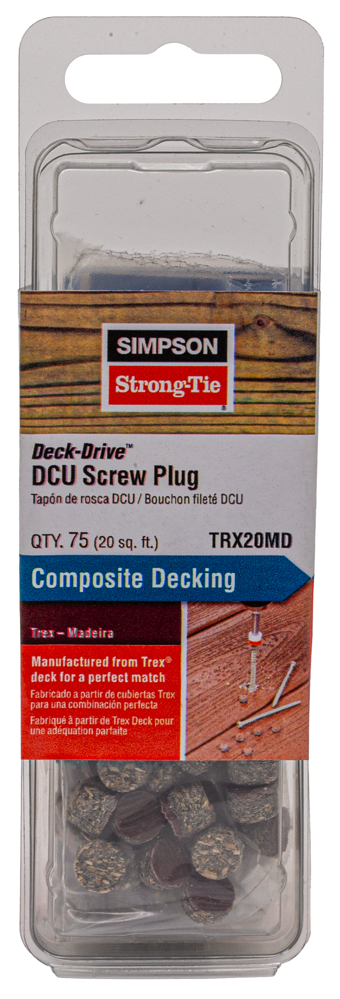 Simpson Strong-Tie TRX20MD Deck-Drive™ DCU Screw Plug — Trex Madeira (75-Qty) (Pack of 3240)