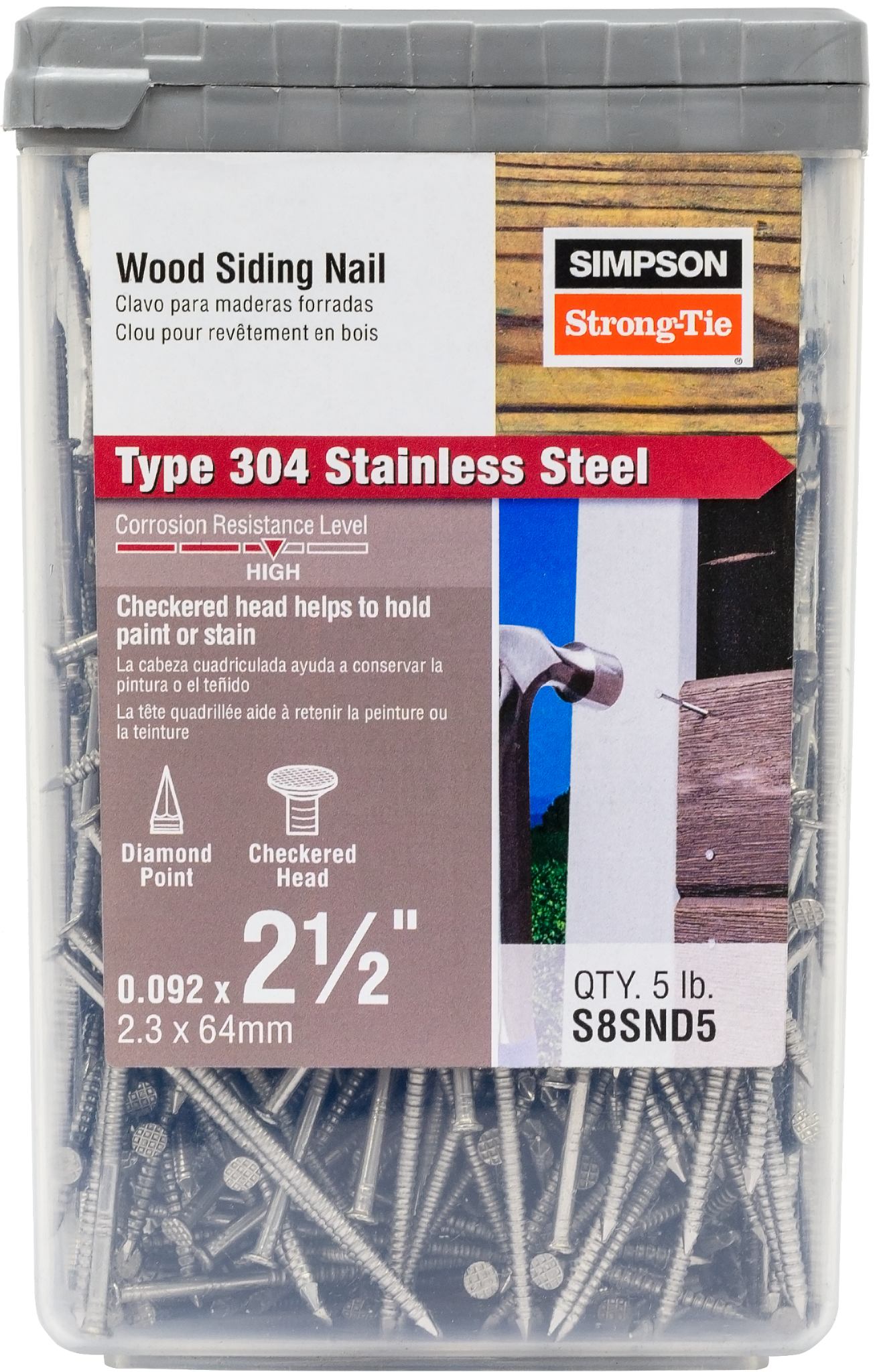 Simpson Strong-Tie S8SND5 Wood Siding Nail — 2-1/2-in. x .092-in. Type 304 Stainless Steel (5 lb.)