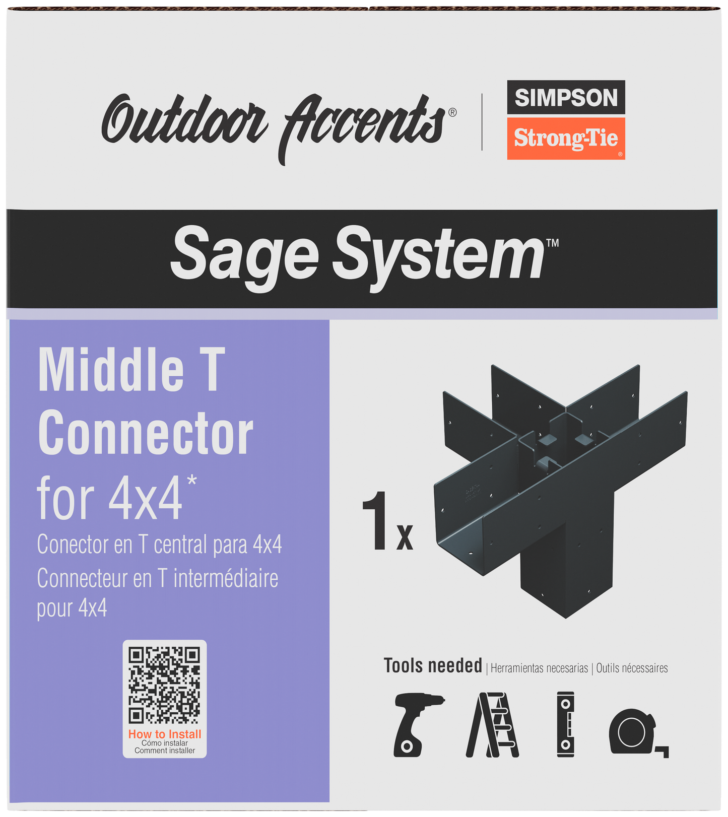 Simpson Strong-Tie SAGE-T44-KT1 Outdoor Accents® Sage System™ Black Powder-Coated Middle-T Connector for 4x4 with Screws