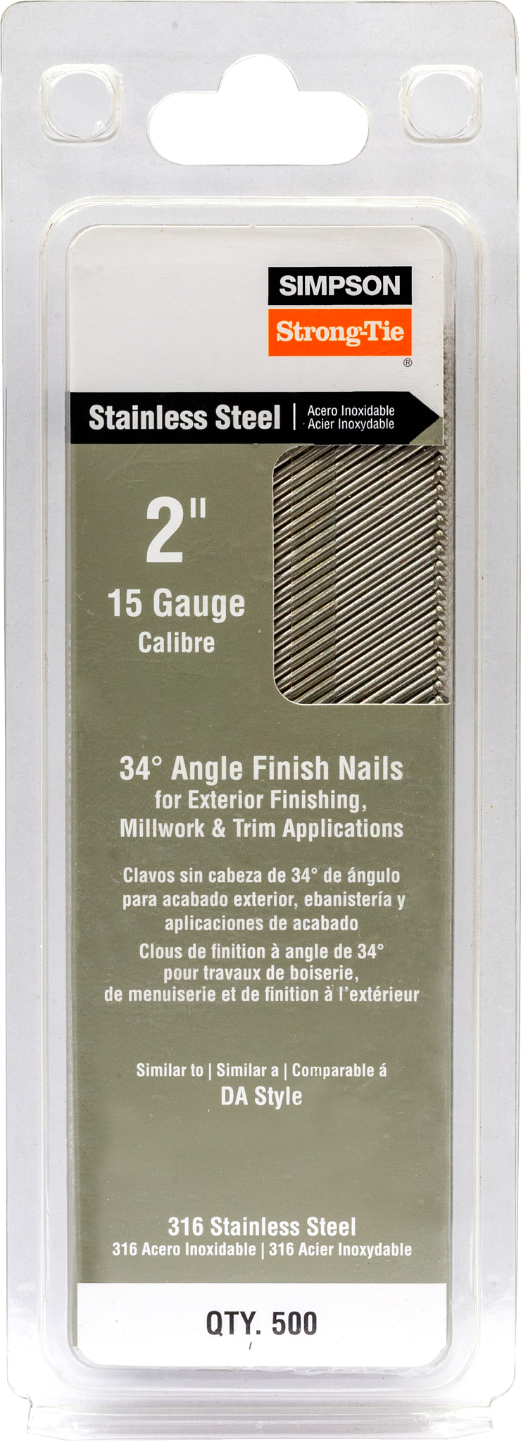 Simpson Strong-Tie T15N200SFB Tape Collation, DA-Style Angle, 15-Gauge Finishing Nail — 2 in. Type 316 (500-Qty) (Pack of 5)