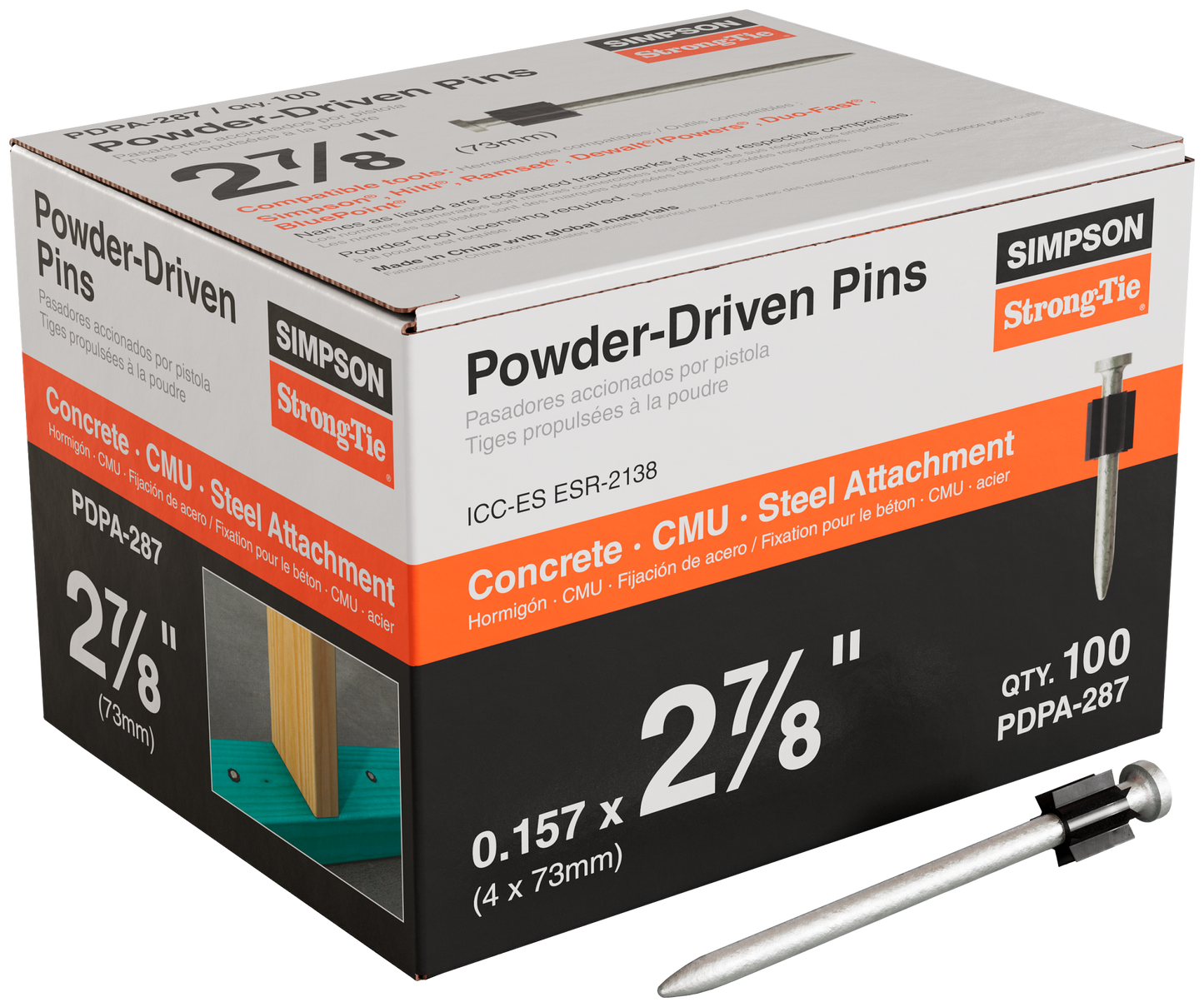Simpson Strong-Tie PDPA-287 PDPA .157 in. x 2-7/8 in. Powder-Actuated Pin (100-Qty) (Pack of 1050)
