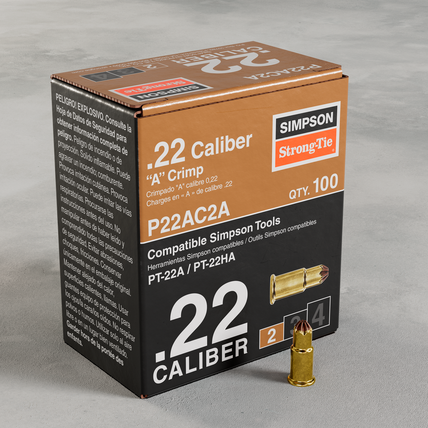 Simpson Strong-Tie P22AC2A P22AC 0.22-Caliber “A” Single-Shot Crimp Loads, LVL 2, Brown - Imported (100-Qty)