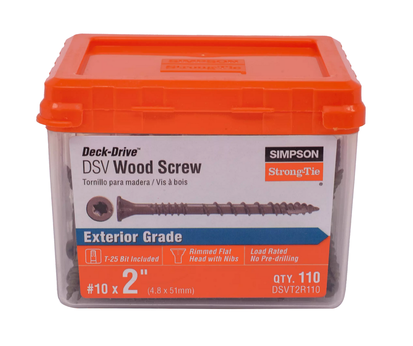 Simpson Strong-Tie DSVT2R110 Deck-Drive™ DSV WOOD Screw — #10 x 2 in. T25, Flat Head, Quik Guard®, Tan (110-Qty) (Pack of 1620)