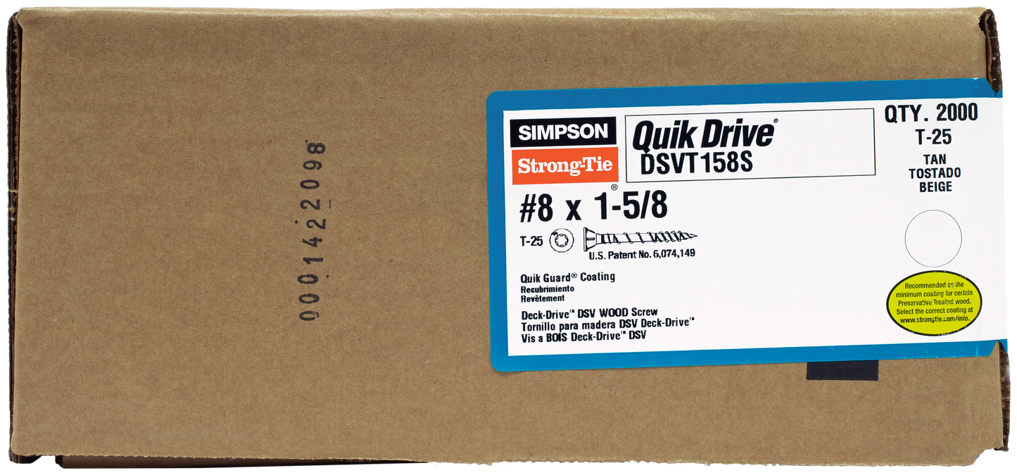Simpson Strong-Tie DSVT158S Deck-Drive™ DSV WOOD Screw (Collated) — #8 x 1-5/8 in. T25 6-Lobe, Tan (2000-Qty) (Pack of 100)