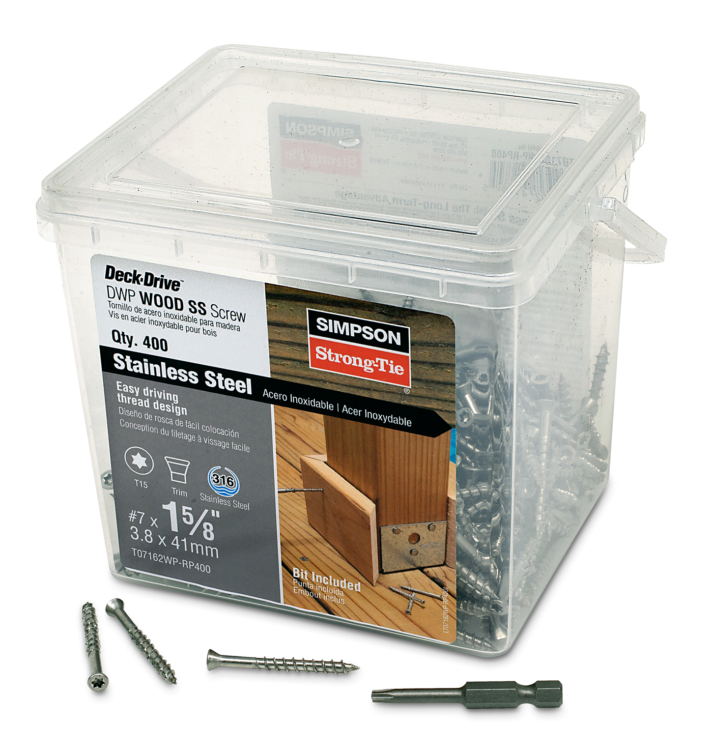 Simpson Strong-Tie T07162WP-RP400 Deck-Drive™ DWP WOOD SS Screw — #7 x 1-5/8 in. T-15, Trim Head, Type 316 (400-Qty) (Pack of 336)