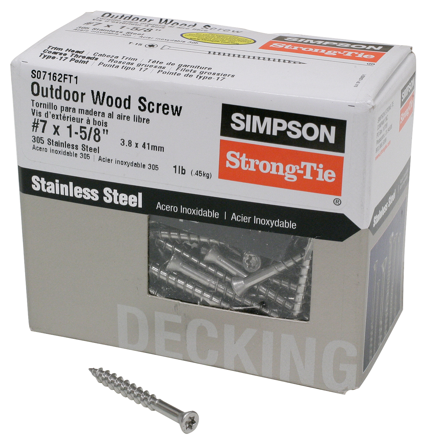Simpson Strong-Tie S07162FT1 Trim-Head Screw, 6-Lobe Drive — #7 x 1-5/8 in. T-15 Type 305 (1 lb.)