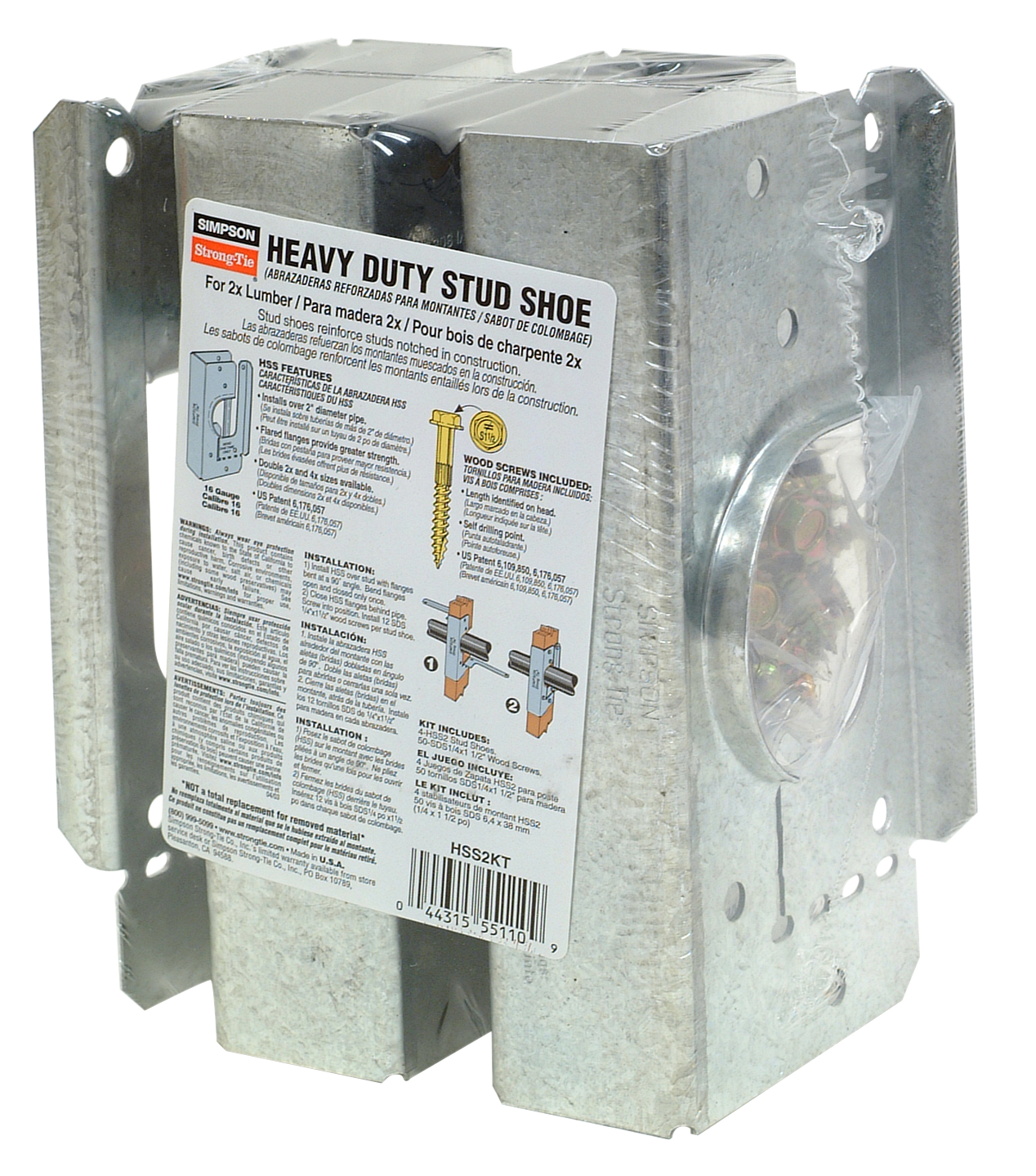 Simpson Strong-Tie HSS2KT HSS Galvanized Stud Shoe for 2x, with Strong-Drive® SDS Screws (4-Qty) (Pack of 10)