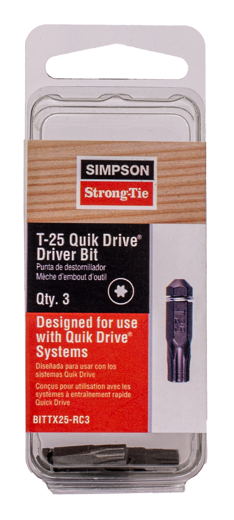 Simpson Strong-Tie BITTX25-RC3 Quik Drive® T25 6-Lobe-Drive Bit (3-Qty)