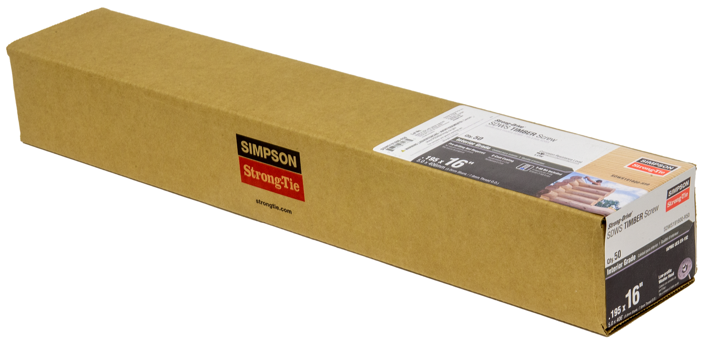 Simpson Strong-Tie SDWS191600-R50 Strong-Drive® SDWS™ TIMBER Screw (Interior) — 0.195 in. x 16 in. E-coat® (50-Qty)