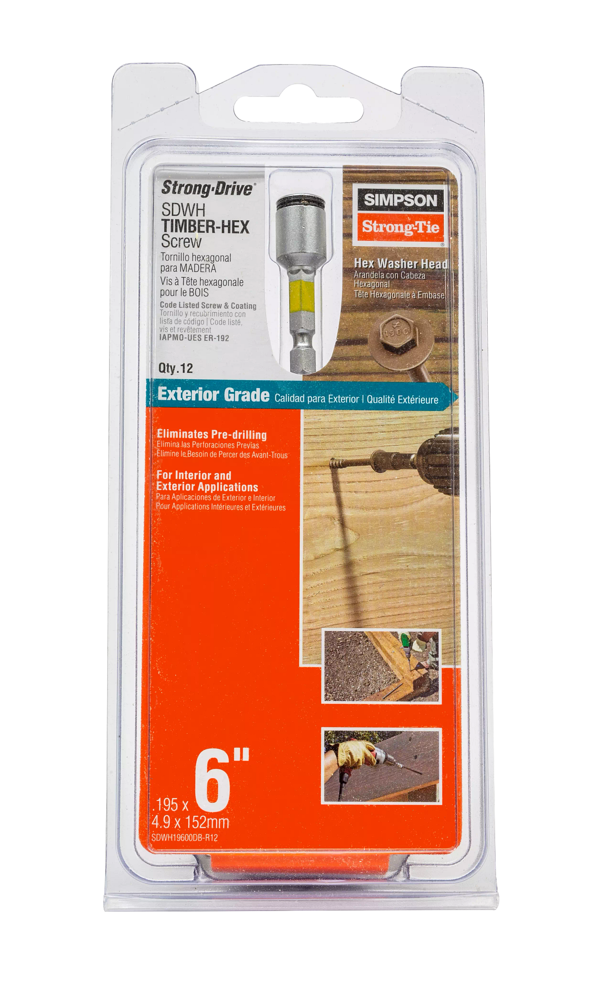 Simpson Strong-Tie SDWH19600DB-R12 Strong-Drive® SDWH™ TIMBER-HEX Screw — 0.195 in. x 6 in. 5/16 Hex, DB Coating, Tan (12-Qty) (Pack of 645)
