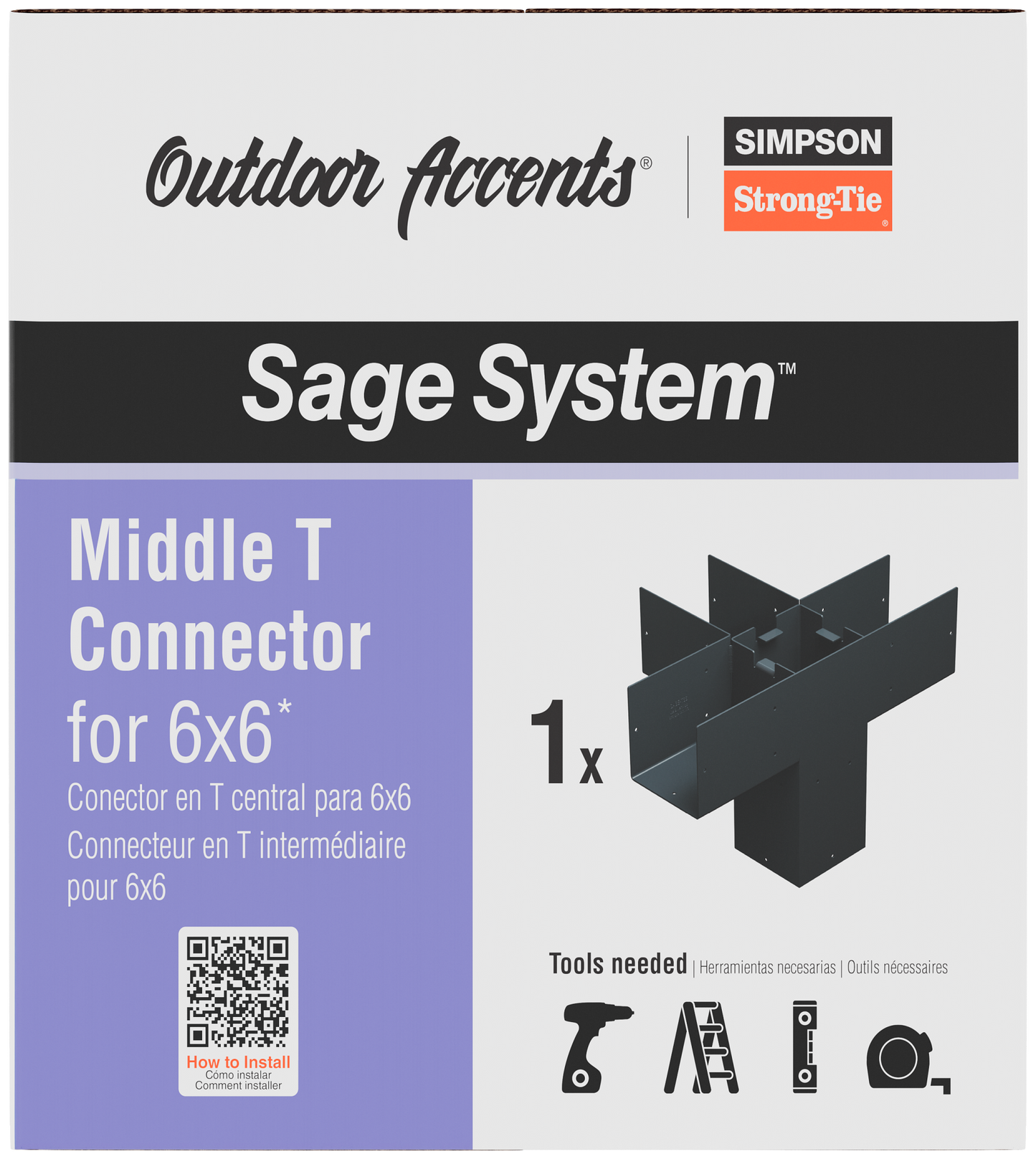 Simpson Strong-Tie SAGE-T66-KT1 Outdoor Accents® Sage System™ Black Powder-Coated Middle-T Connector for 6x6 with Screws
