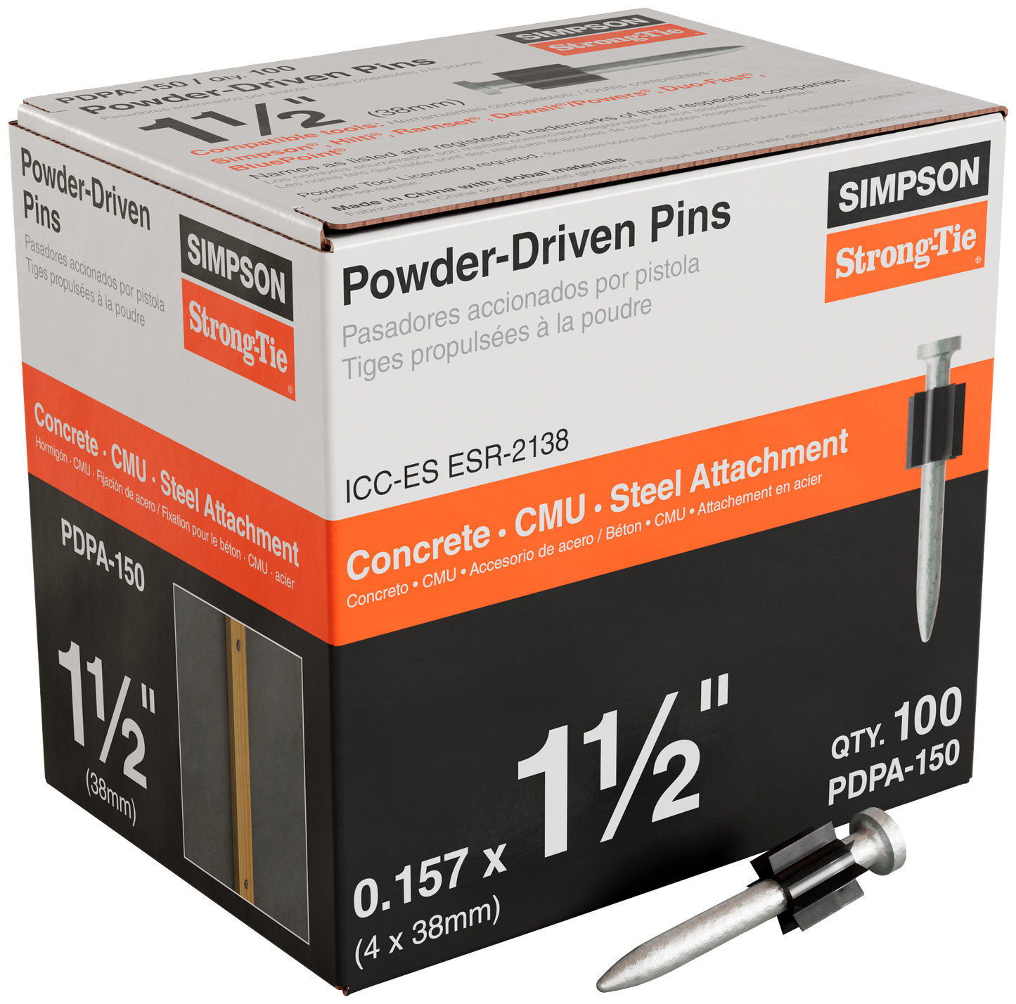 Simpson Strong-Tie PDPA-150 PDPA .157 in. x 1-1/2 in. Powder-Actuated Pin (100-Qty)