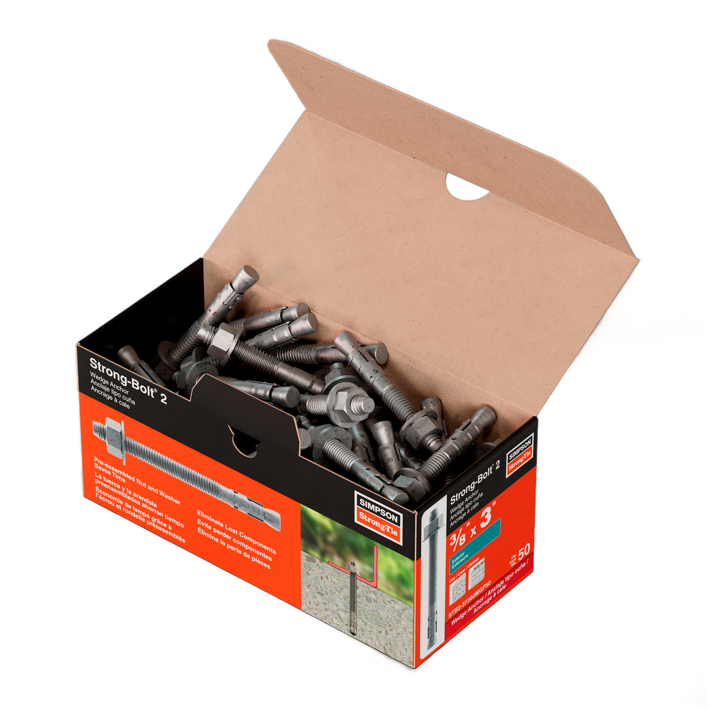 Simpson Strong-Tie STB2-37300MGF50 Strong-Bolt® 2 — 3/8 in. x 3 in. Mechanically Galvanized Wedge Anchor, Fully Assembled (50-Qty) (Pack of 4)