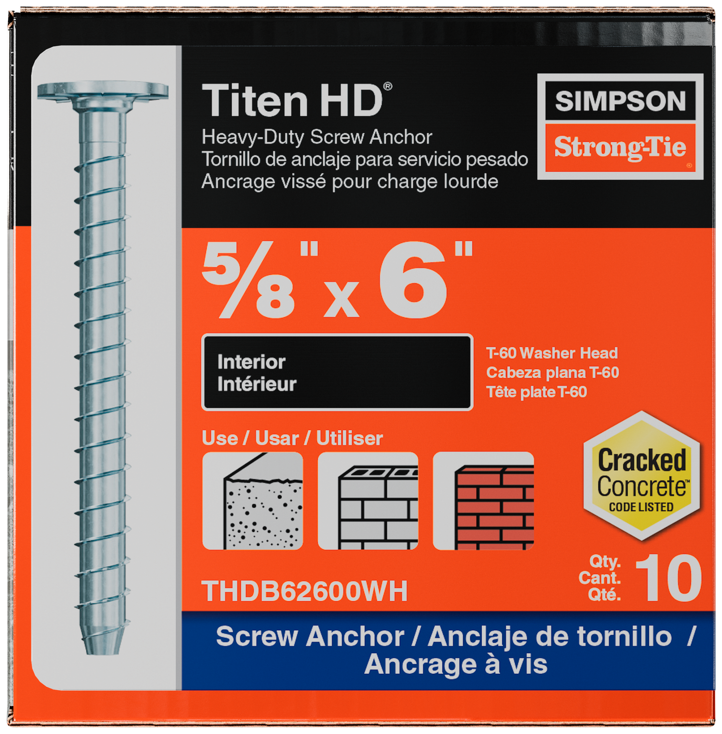 Simpson Strong-Tie THDB62600WH Titen HD® 5/8 in. x 6 in. Washer-Head Heavy-Duty Screw Anchor (10-Qty)