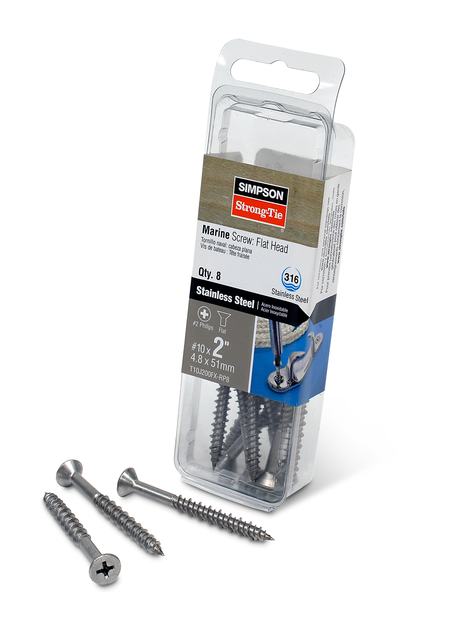 Simpson Strong-Tie T10J200FX-RP8 Marine Screw, Flat Head — #10 x 2 in. #2 Phillips Drive, Type 316 (8-Qty) (Pack of 3240)