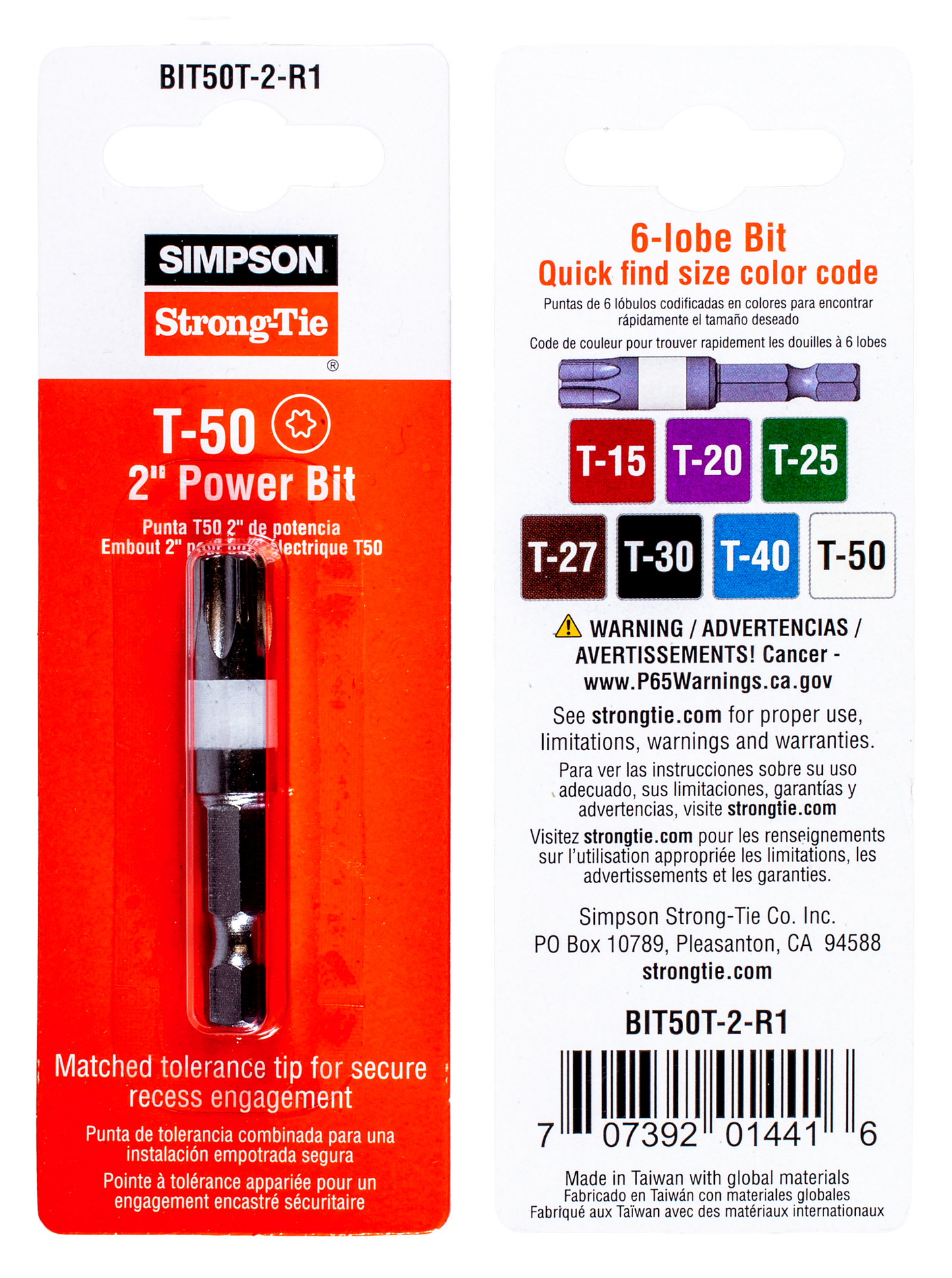 Simpson Strong-Tie BIT50T-2-R1 T50 6-Lobe Drive 2-in. Power Bit
