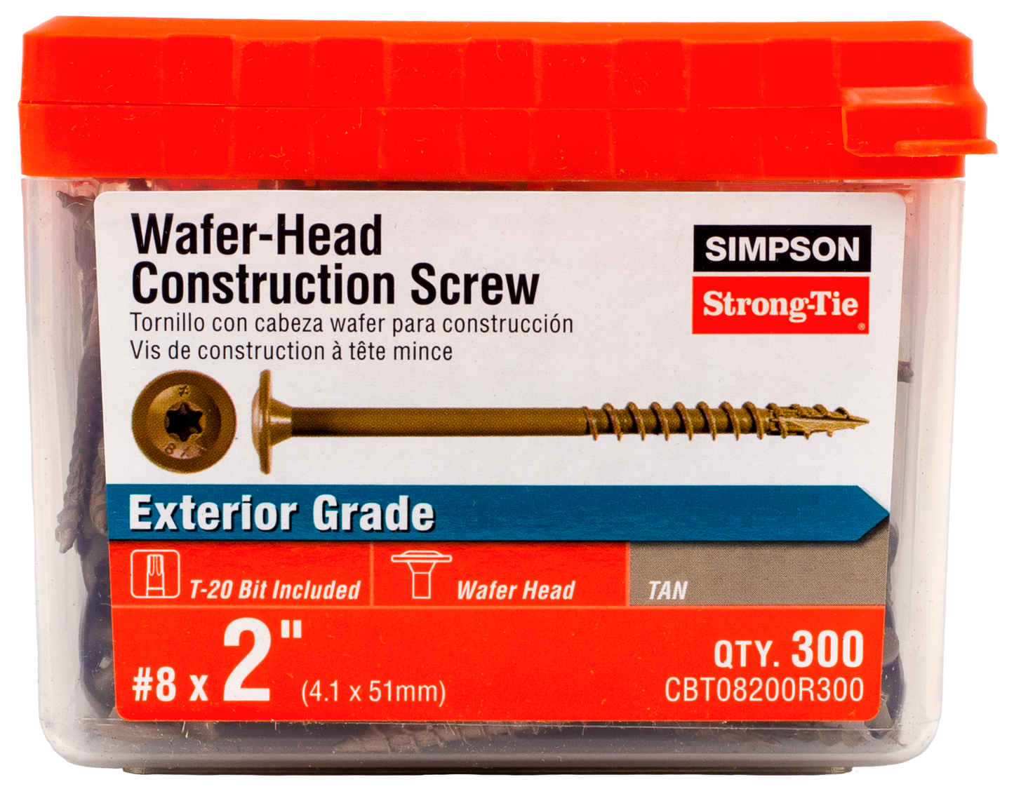 Simpson Strong-Tie CBT08200R300 Wafer-Head Construction Screw — #8 x 2 in. T20, Quik Guard®, Tan (300-Qty) (Pack of 6)