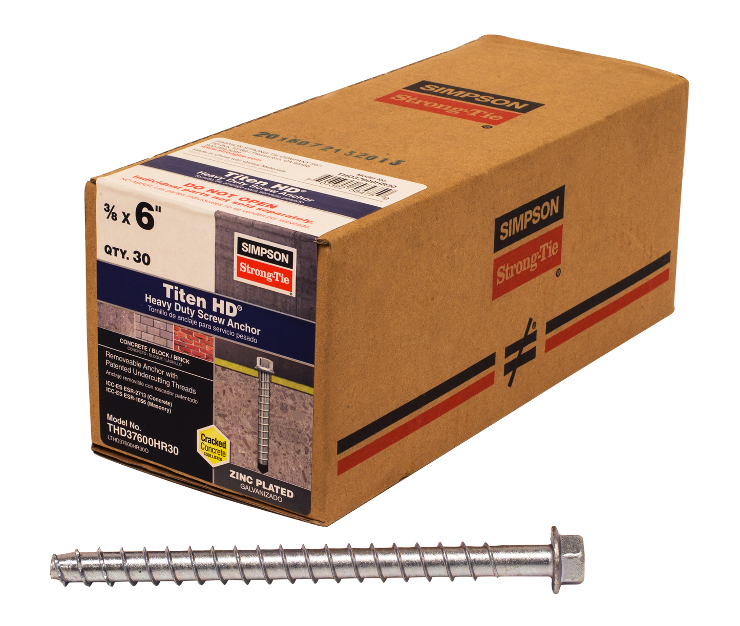 Simpson Strong-Tie THD37600HR30 Titen HD® 3/8 in. x 6 in. Heavy-Duty Screw Anchor (30-Qty)