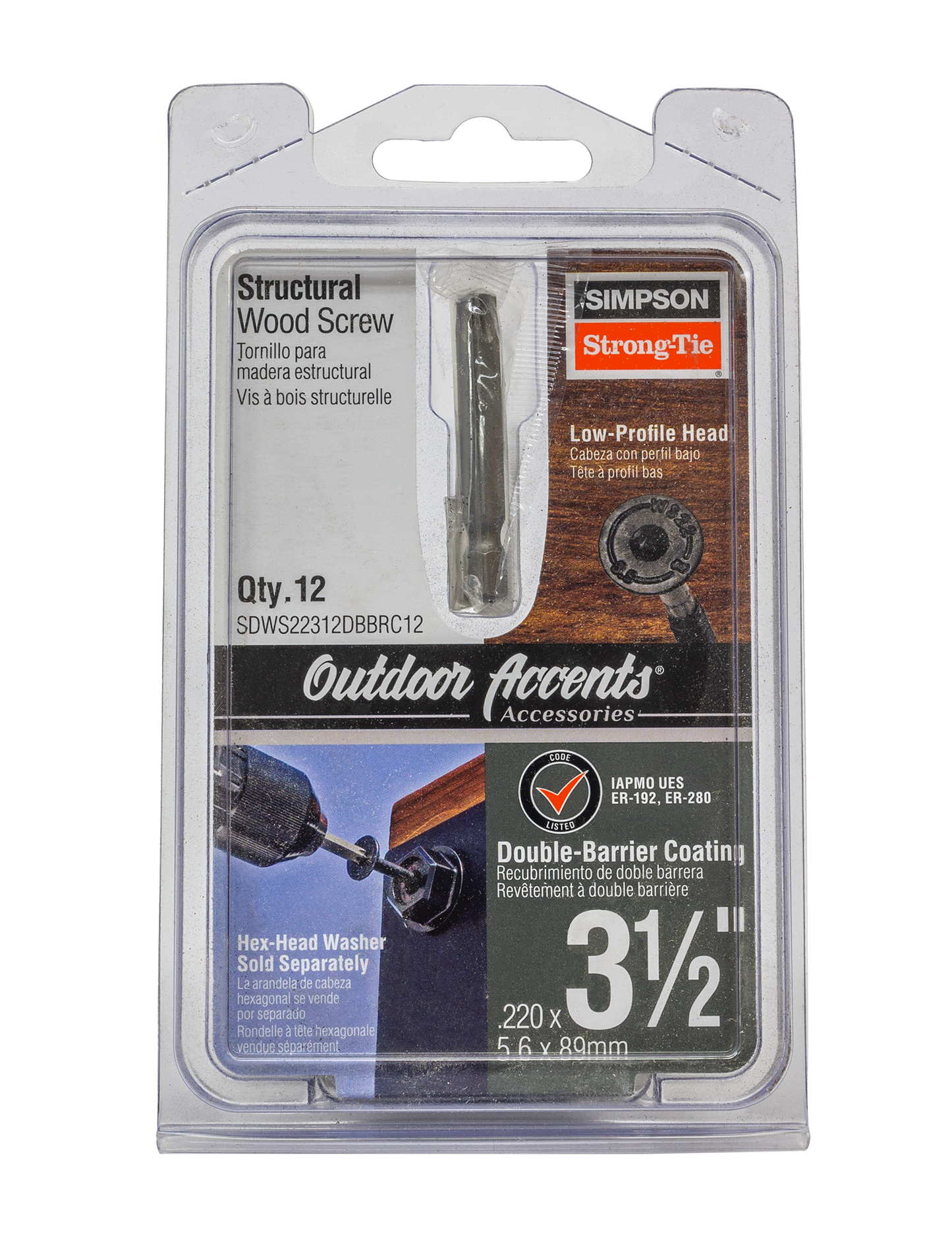 Simpson Strong-Tie SDWS22312DBBRC12 Outdoor Accents® Structural Wood Screw — .220 in. x 3-1/2 in. DB Coating, Black (12-Qty) (Pack of 10)