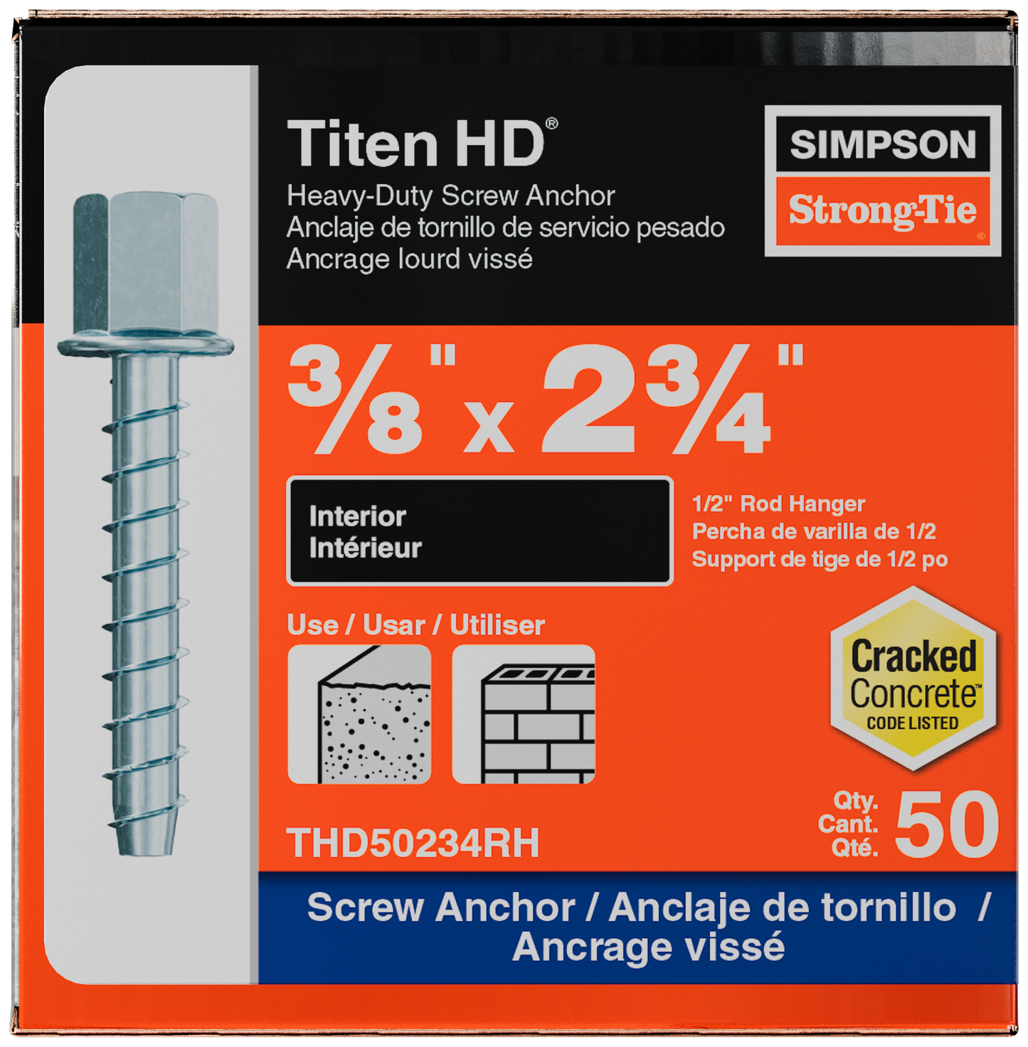Simpson Strong-Tie THD50234RH Titen HD® 3/8 in. x 2-3/4 in. Threaded Rod Hanger for 1/2 in. Rod (50-Qty) (Pack of 2)