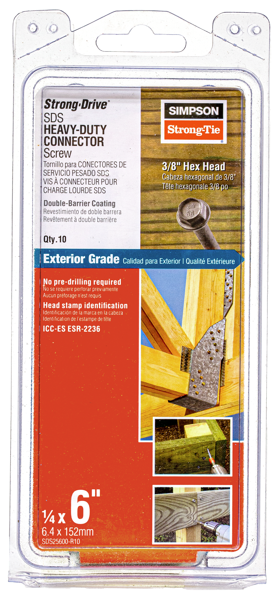 Simpson Strong-Tie SDS25600-R10 Strong-Drive® SDS HEAVY-DUTY CONNECTOR Screw — 1/4 in. x 6 in. DB Coating (10-Qty) (Pack of 6)