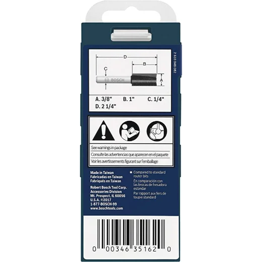 BOSCH 85225MC 3/8 In. x 1 In. Carbide Tipped 2-Flute Straight Bit (Router Bit)