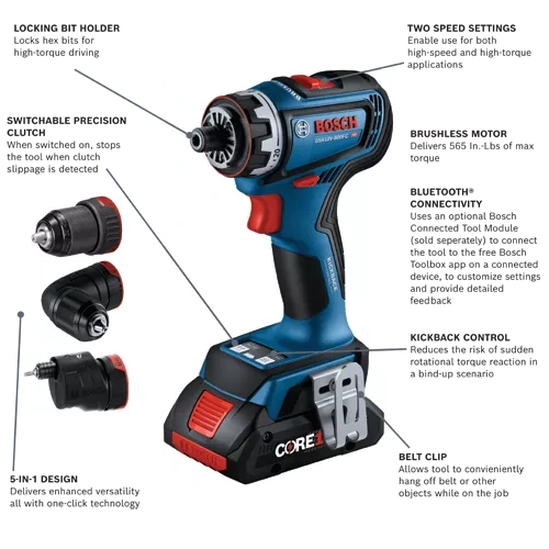 BOSCH GSR18V-800FCB24 18V Drill/Driver with 5-In-1 Flexiclick® System and (2) CORE18V® 4 Ah Advanced Power Battery