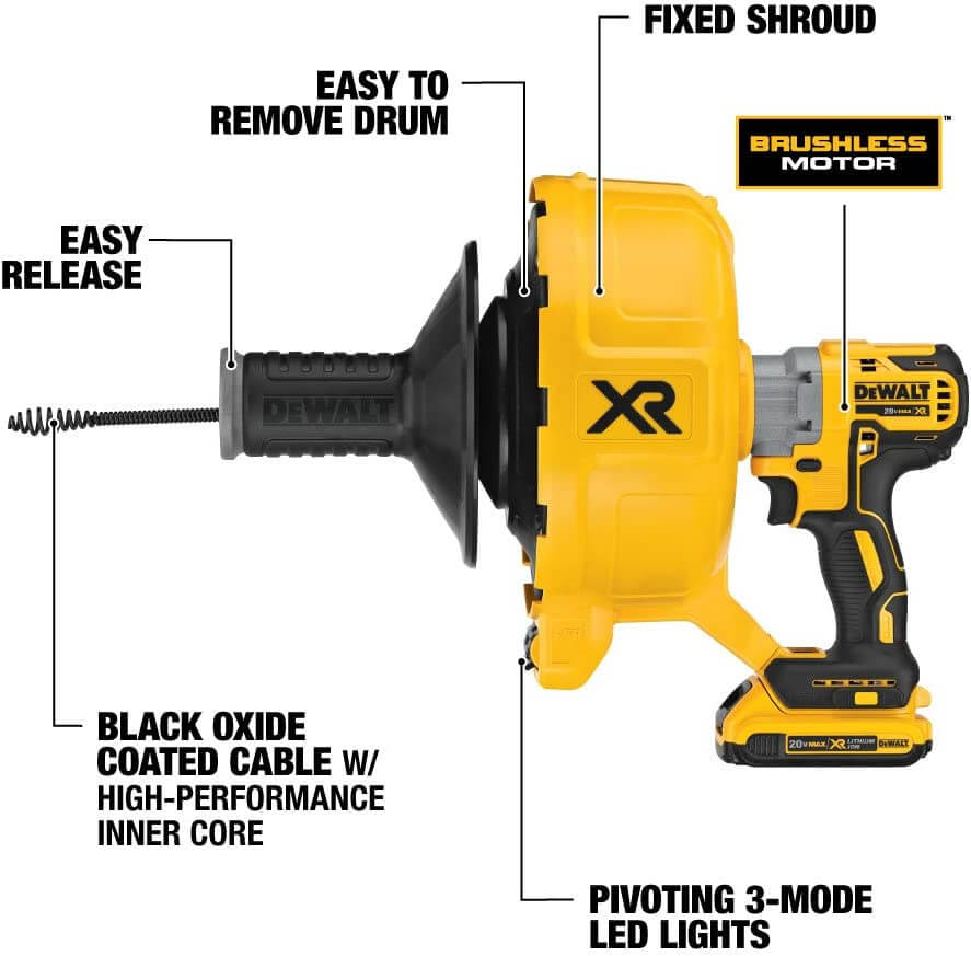 DEWALT DCD200B 20V MAX* XR® Brushless Drain Snake (Tool Only)