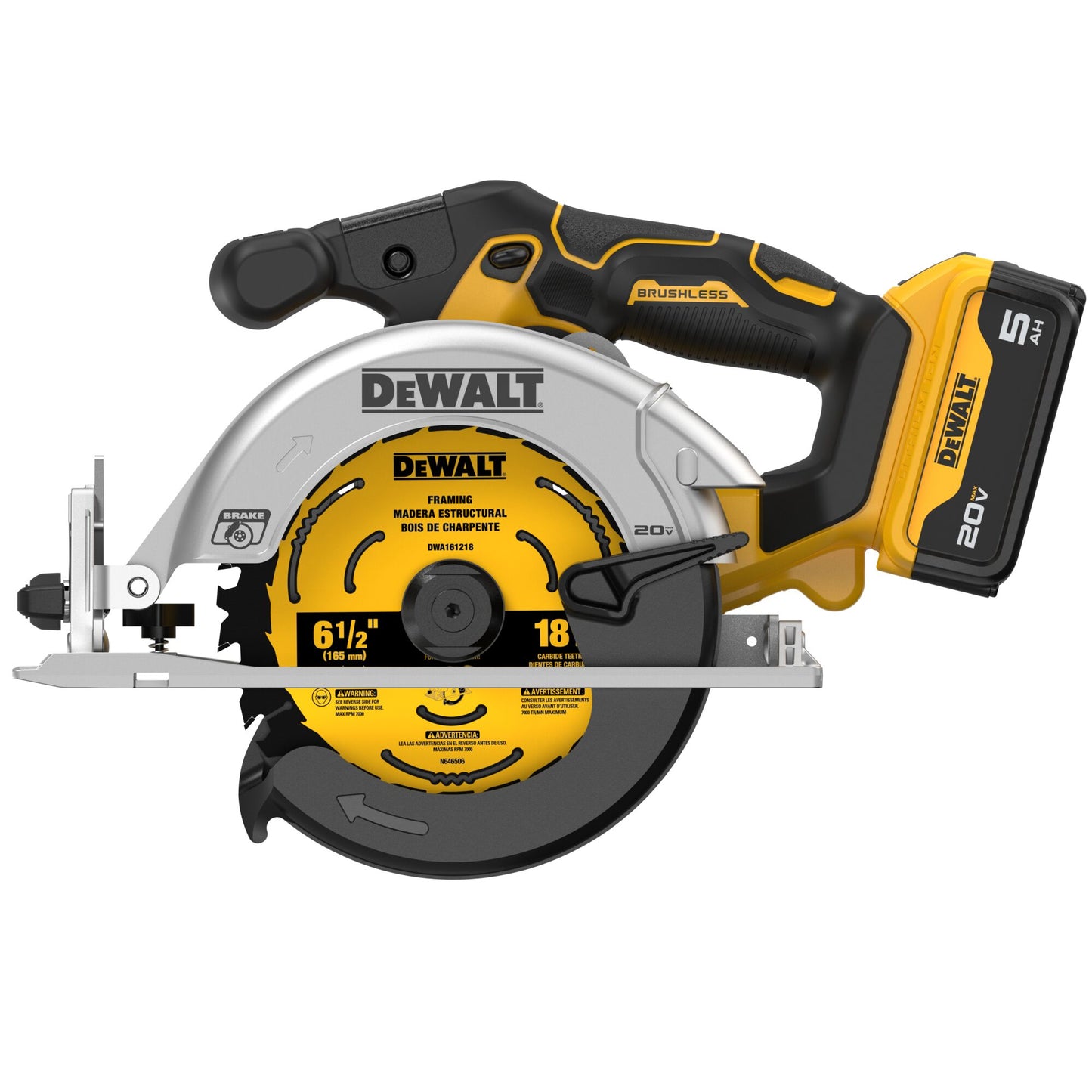 DeWalt DCS565P1 20V MAX* XR 6-1/2 in. Brushless Cordless Circular Saw Kit