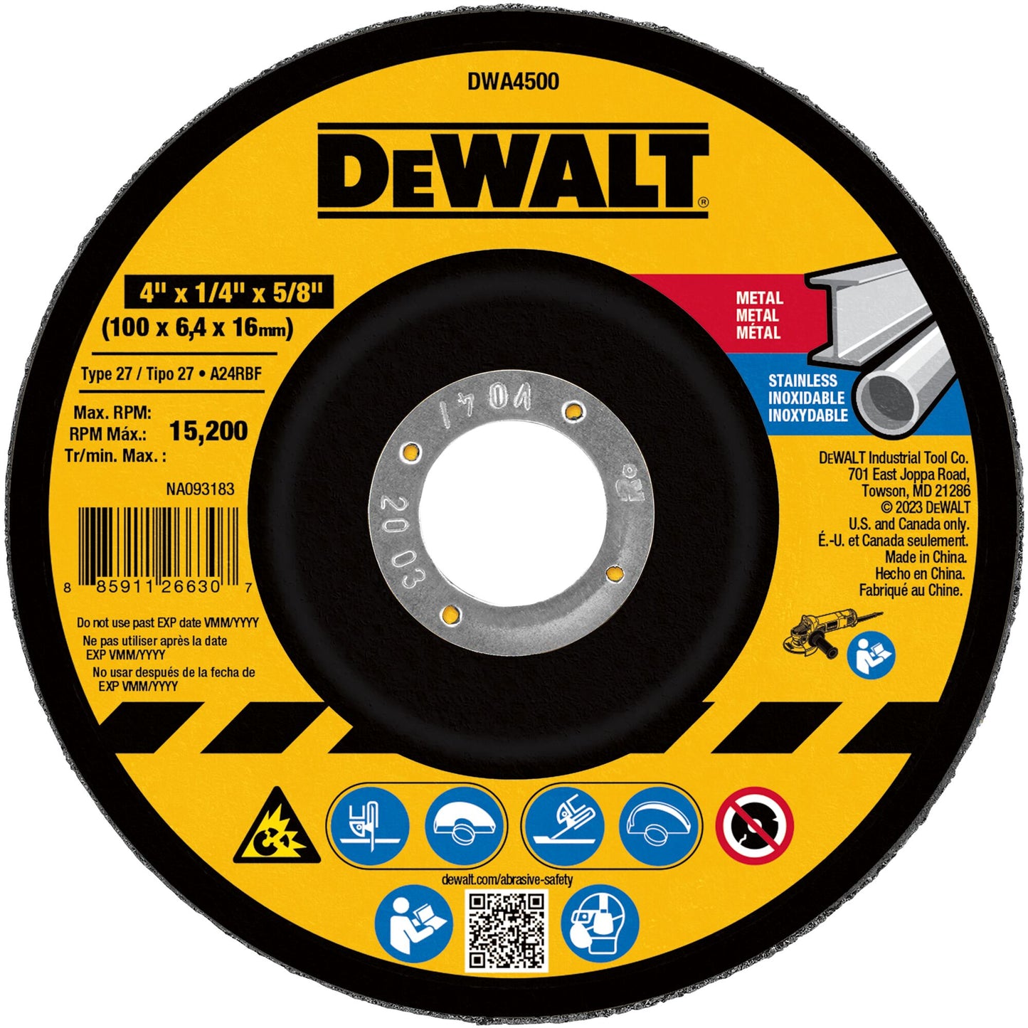 DeWalt DWA4511 Metal Grinding Wheel, 4-1/2-Inch X 1/8-Inch X 7/8-Inch