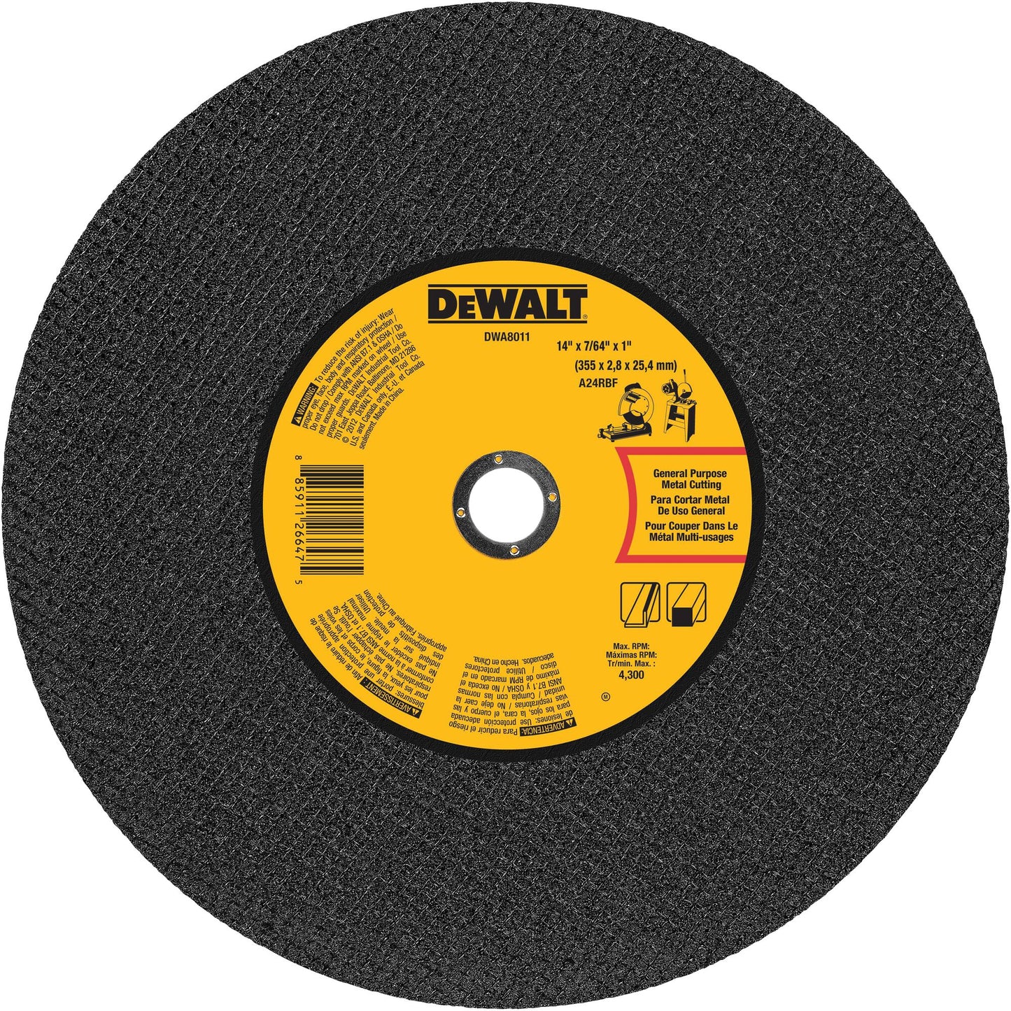 DeWalt DWA8011 Chop Saw Wheel, General Purpose, 14-Inch X 7/64-Inch X 1-Inch