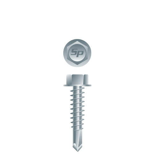 H14167 - Strong-Point Unslotted Indented Hex Washer Head w/Locking Serrations, Zinc Plated, 14-14 x 1, #3 Point, Box of 2,500