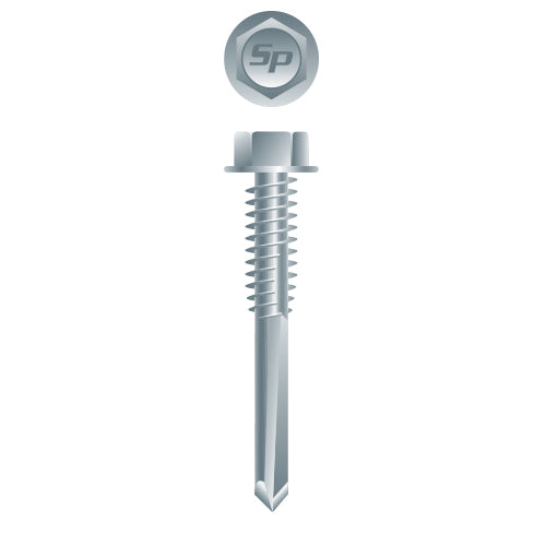 H54 - Strong-Point Unslotted Indented Hex Washer Head, Zinc Plated, 12-24 x 3, #5 Point, Box of 1,000