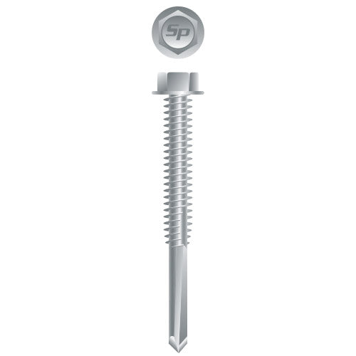 H544C - Strong-Point Unslotted Indented Hex Washer Head, Strong-Shield Coated, 1/4-20 x 4, #5 Point, Box of 500