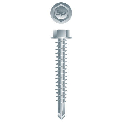 H1464 - Strong-Point Unslotted Indented Hex Washer Head, Zinc Plated, 14-14 x 4, #3 Point, Box of 500